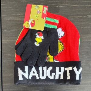 Dr. Seuss Naughty Grinch Red and Black Kids Hat and Gloves